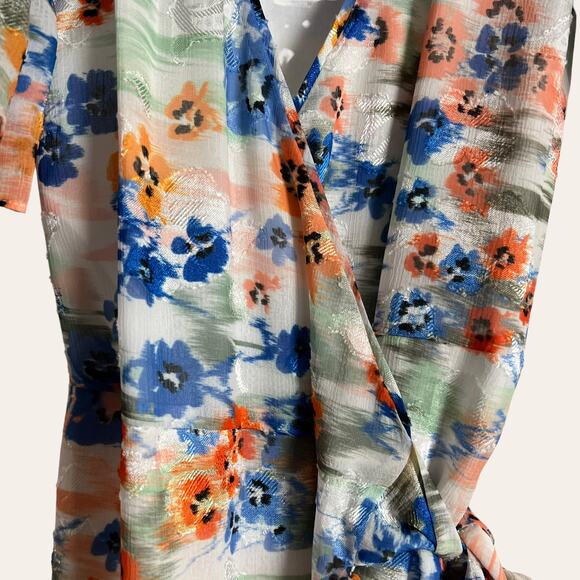 Tanya Taylor Bailey Floral Print Ruffled Wrap Mini Dress Size 2 - Picture 10 of 14